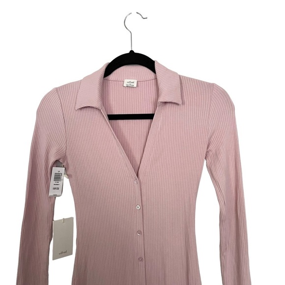 Wilfred Pink Audrey Ribbed Collared Button Up Maxi Dress NWT XS - Picture 3 of 10